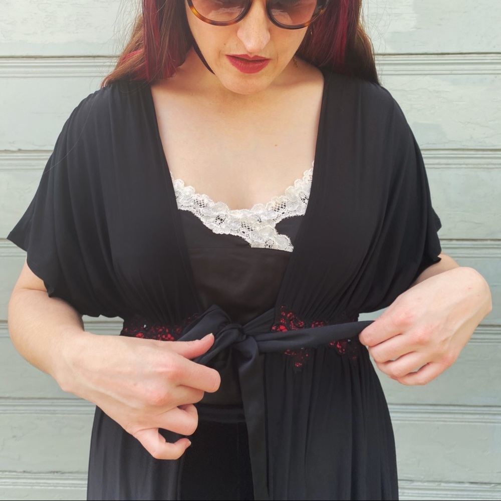 Whimsigoth Black Flowy Maxi Robe - Picture 5 of 8